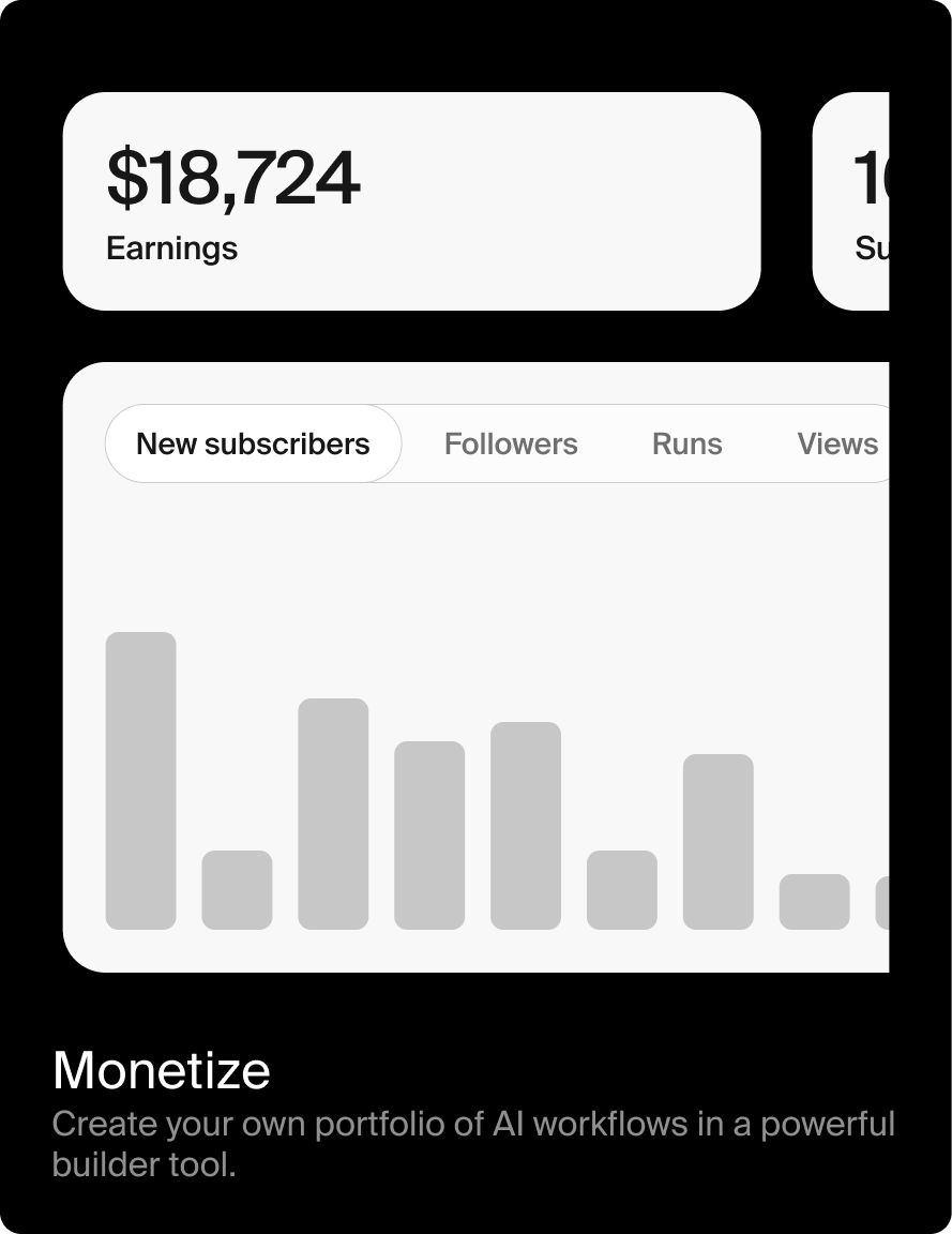 Monetize — earnings dashboard with subscriber and run charts